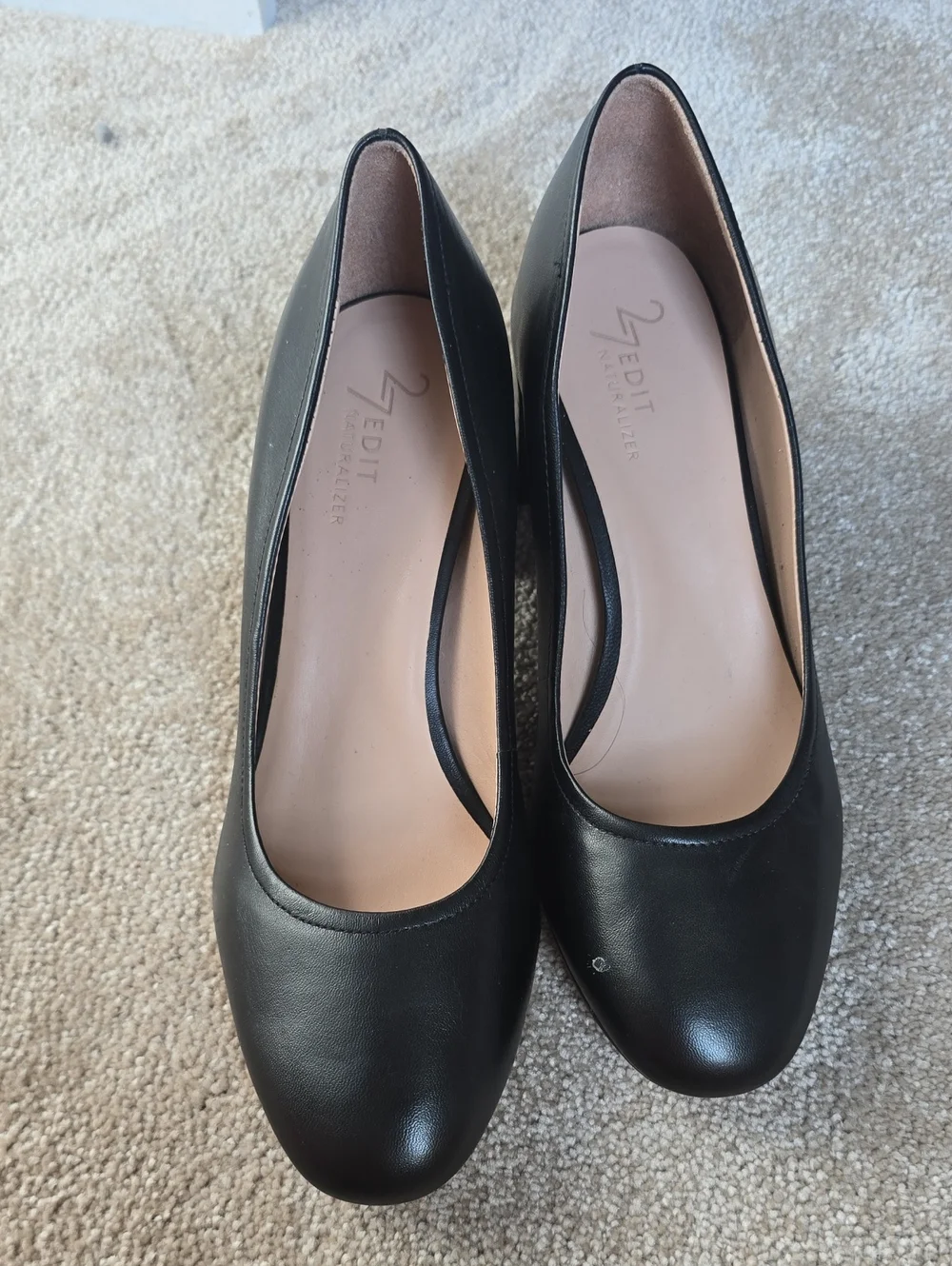 New 27 EDIT Naturalizer Black Leather Round Toe Comfort Pumps Size 7M